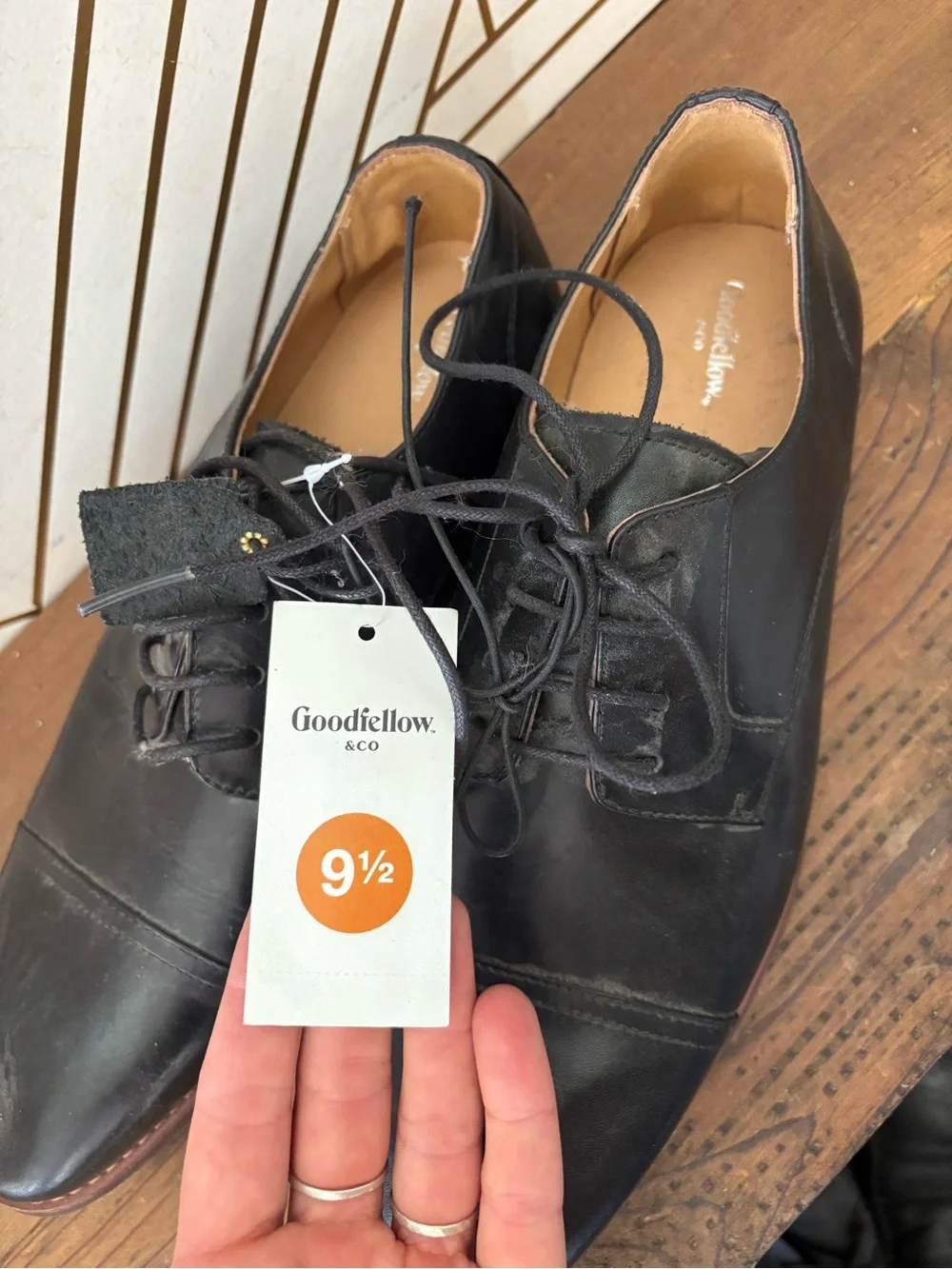 Goodfellow & Co Black Leather Cap-Toe Derby Shoes